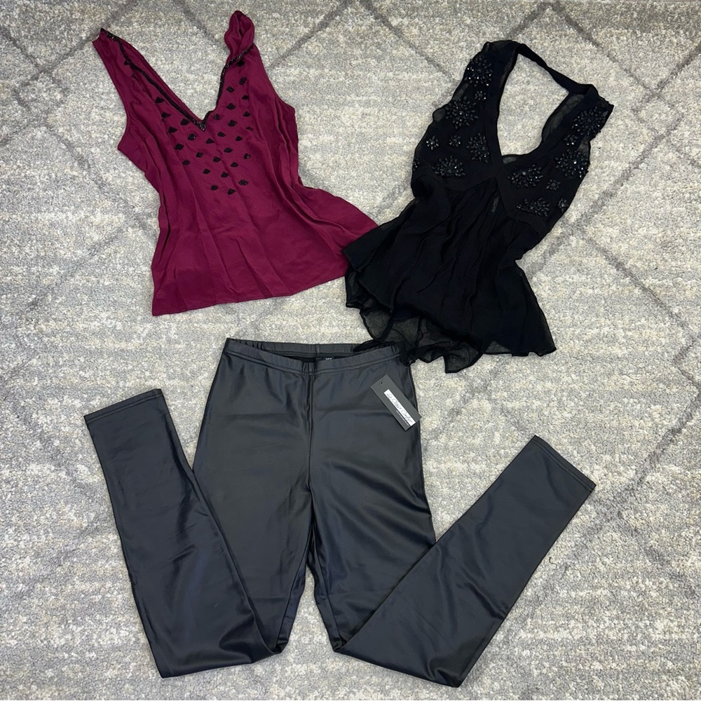 Stitch Fix faux leather pants & tops academia dark goth office siren szS bundle